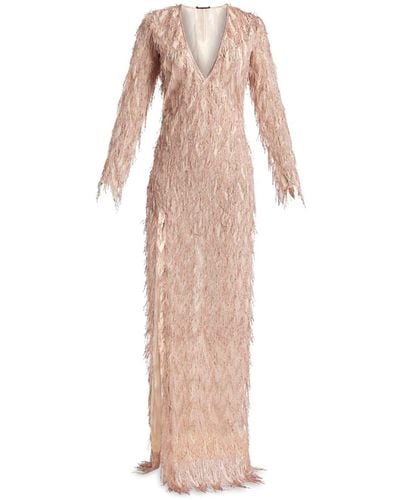 Tom Ford Maxi-jurk Met Franje En Chevron Streep - Roze
