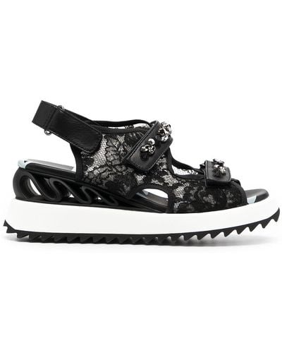 Le Silla Lace-embroidered Crystal-detail Sandals - Black