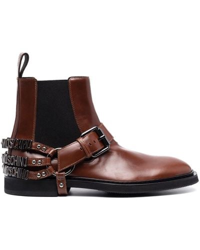 Moschino Logo-plaque Leather Ankle Boots - Brown