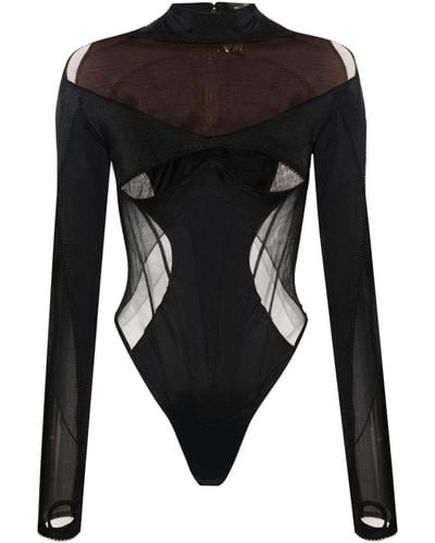 Mugler Mesh-detail Bodysuit - Black