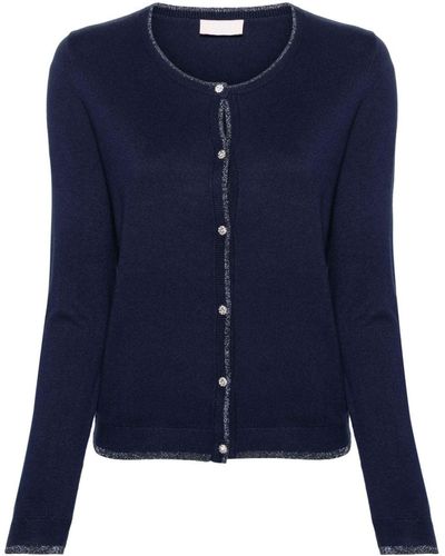 Liu Jo Lurex-trim Crystal-buttons Cardigan - Blue