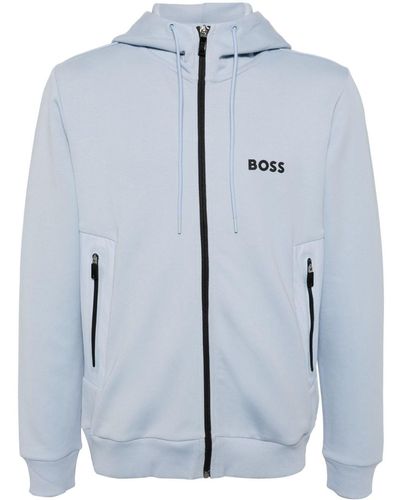 BOSS Logo-print Zip-up Hoodie - Blue