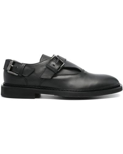 Moschino Micro Buckled Leather Monk Shoes - ブラック