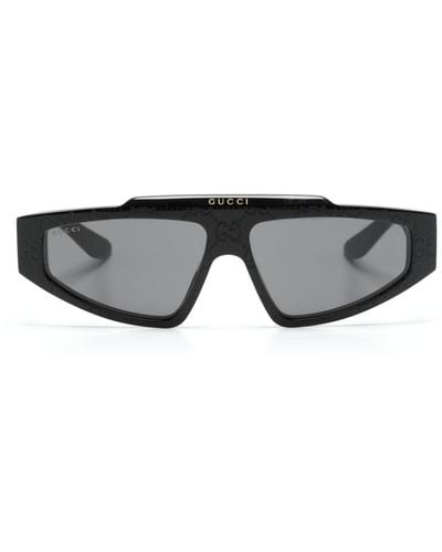 Gucci GG Supreme Sonnenbrille mit geometrischem Gestell - Grau