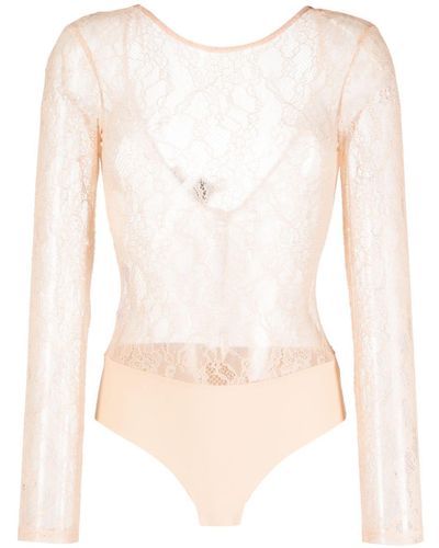 Pinko Chantilly-lace Long-sleeve Bodysuit - White