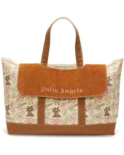 Palm Angels Palmity Printed Canvas Tote Bag - Brown