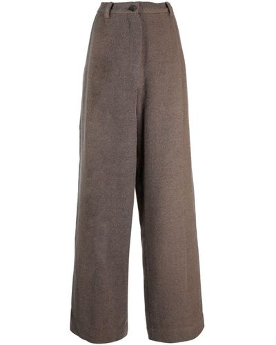 Ziggy Chen High-waisted pleated twill trousers - Marrón