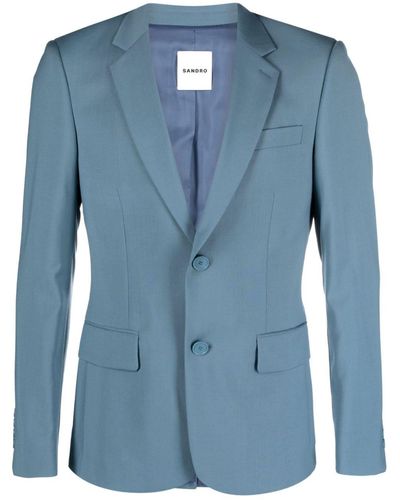 Sandro Single-breasted Virgin Wool Jacket - Blue