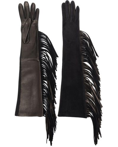 Manokhi Fringe-detail Leather Gloves - Black