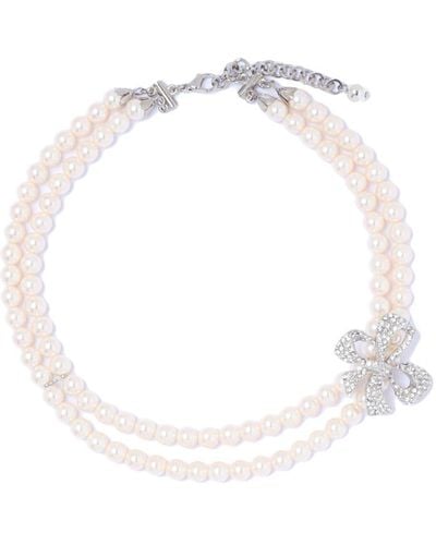Alessandra Rich Crystal-bow Double Pearl Necklace - White