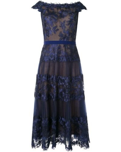 Tadashi Shoji Off - The - Shoulder Floral Embroidered Dress - Blue