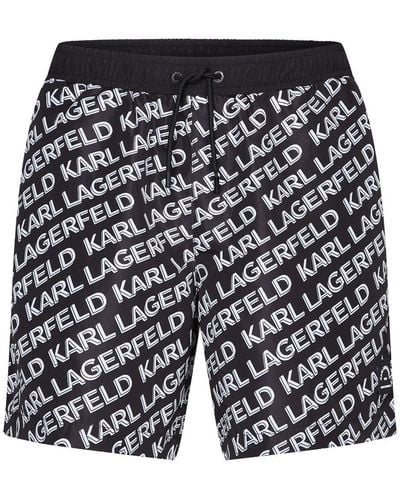 Karl Lagerfeld Badeshorts mit diagonalem Logo-Print - Schwarz