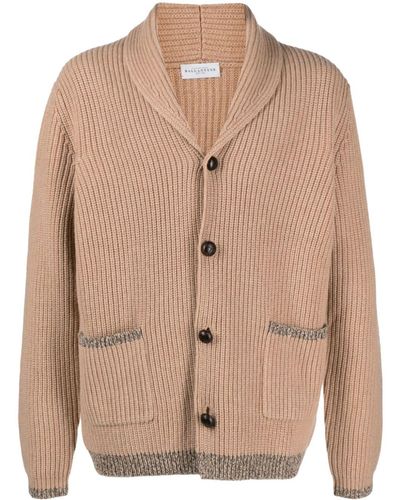 Ballantyne Contrast-trim Ribbed-knit Wool Cardigan - Natural