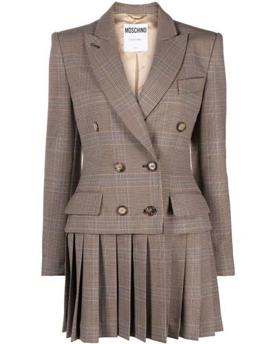 Moschino Pleat-detail Double-breasted Blazer - Brown