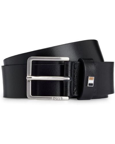 BOSS Logo-plaque Leather Belt - Black