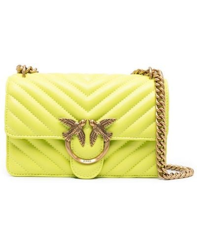 Pinko Logo-plaque Quilted Crossbody Bag - Yellow