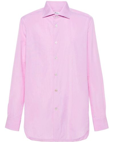 Kiton Geruit Katoenen Overhemd - Roze