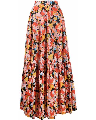 Plan C Abstract-print Tiered Full Skirt - Pink