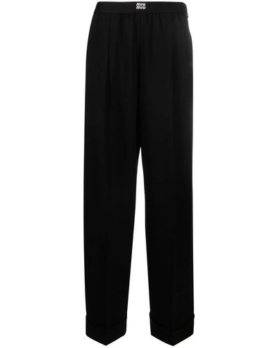 Miu Miu Logo-waistband Wool-blend Trousers - Zwart