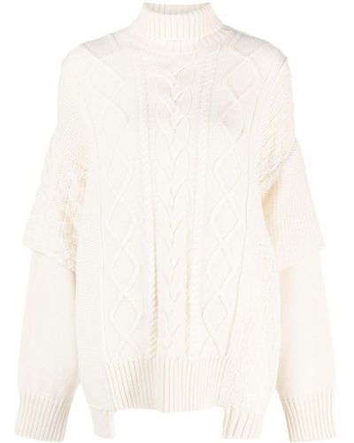 Khrisjoy Roll-neck Cable-knit Sweater - White