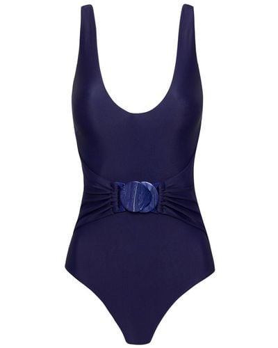 Rebecca Vallance Alba Belted V-neck Swimsuit - Blue