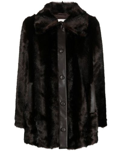 Claudie Pierlot Einreihiger Mantel aus Faux Fur - Schwarz