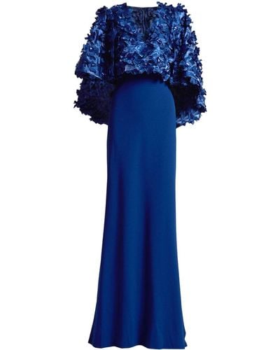 Tadashi Shoji Floral-appliqué Crepe Gown - Blue