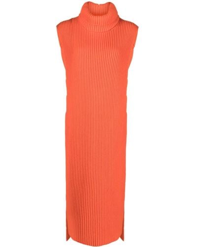 Jil Sander Detachable-collar Ribbed-knit Dress - Orange