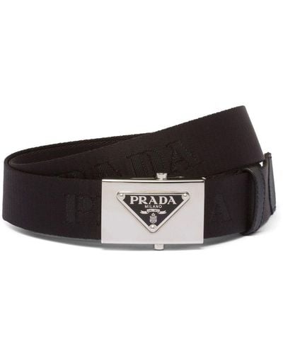 Prada Triangle-logo Woven Belt - Black