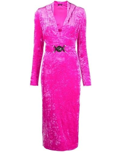 Versace Medusa Biggie Velvet Hooded Dress - Pink