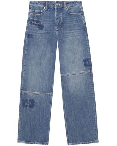 Ganni Patch Izey Straight-leg Jeans - Blue