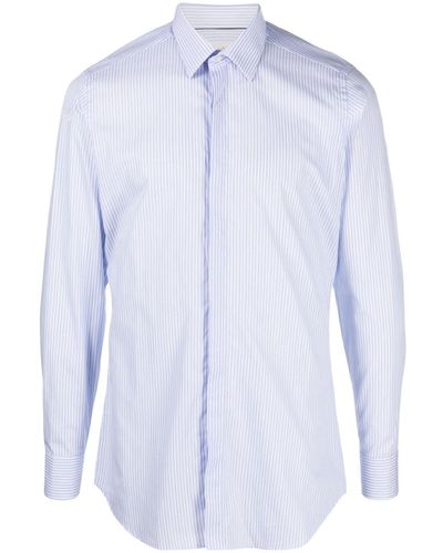 Tintoria Mattei 954 Striped Button-up Cotton Shirt - Blue