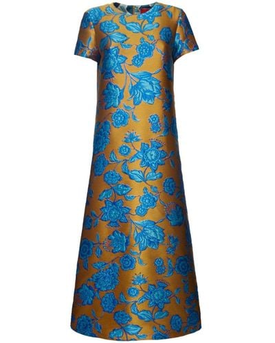 La DoubleJ Swing Floral-jacquard Maxi Dress - Blue