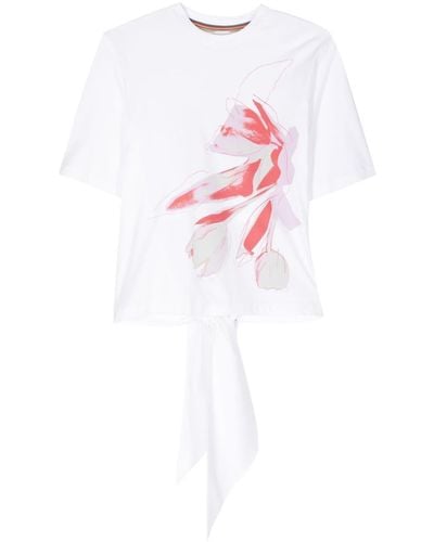 Paul Smith Floral-print Tie-fastening T-shirt - White