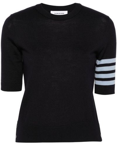 Thom Browne 4-bar Stripes Intarsia-knit T-shirt - Black