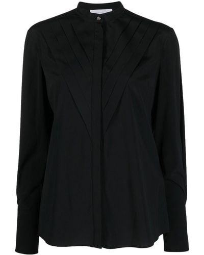 Genny Chevron-pattern Satin Shirt - Black