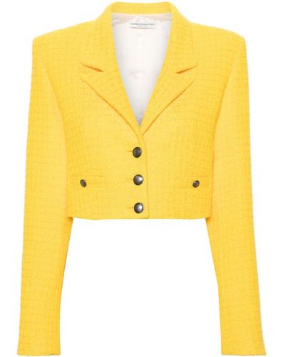 Alessandra Rich Cropped Bouclé Blazer - Yellow
