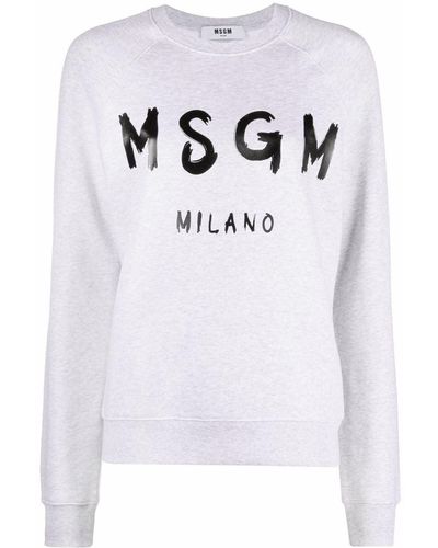 MSGM Logo-print Crew Neck Sweatshirt - Gray