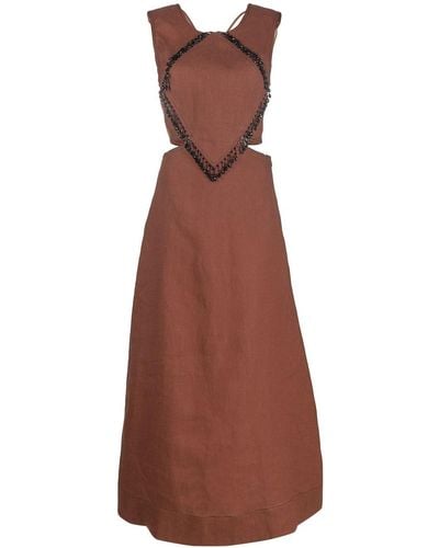 Ganni Beaded Hemp Midi Dress - Brown