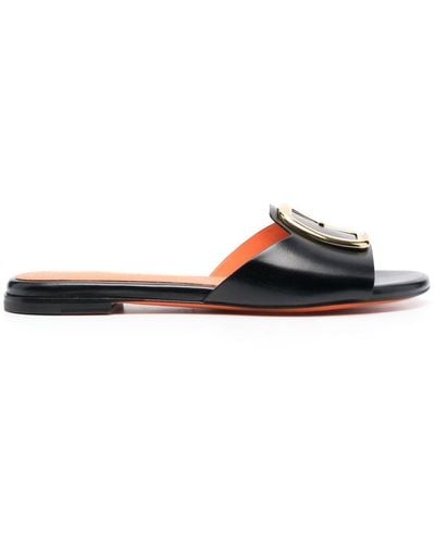 Santoni Apricot Leather Slip-on Sandals - Black
