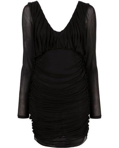 Saint Laurent Draped V-neck Minidress - Black