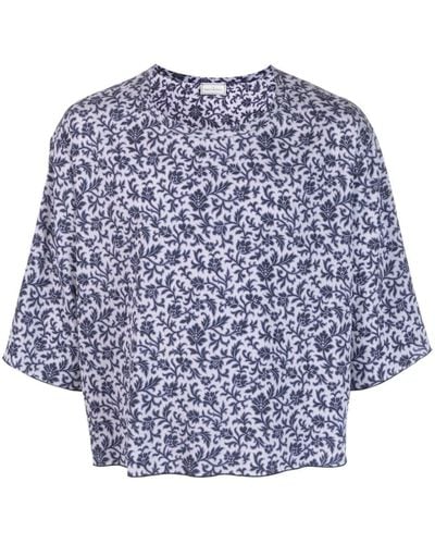 Pierre Louis Mascia Floral Print Silk T-shirt - Blue
