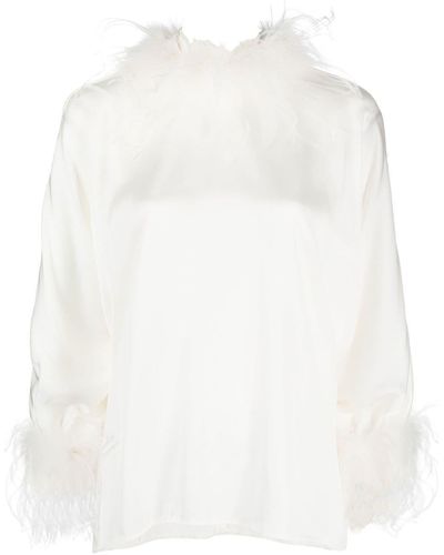 Styland Feather-detail Long-sleeve Top - White