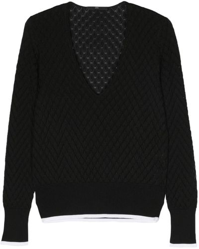 SAPIO V-neck Open Knit Sweater - Black