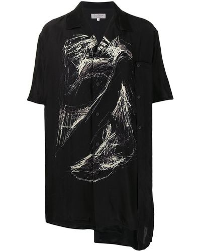 Yohji Yamamoto グラフィック シルクシャツ - ブラック
