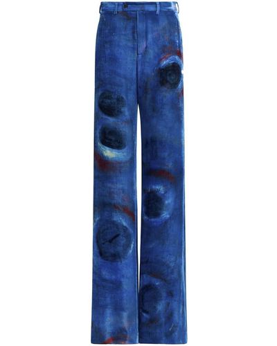 Marni Painterly-print Straight-leg Trousers - Blue