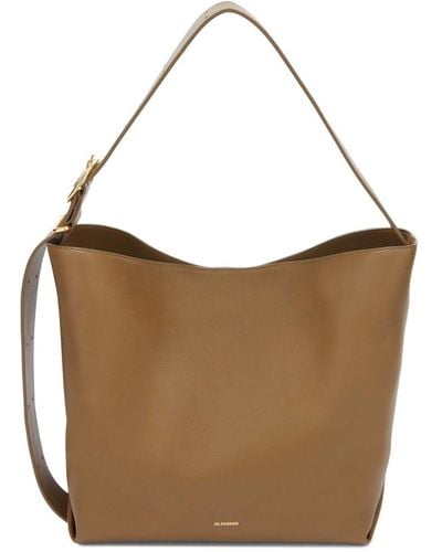 Jil Sander Medium Cannolo Leather Tote Bag - Brown