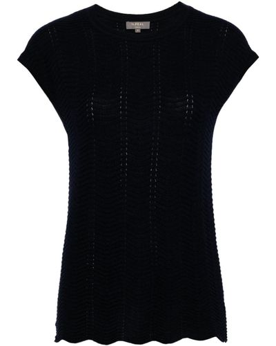 N.Peal Cashmere Top con cuciture/blu navy - Nero