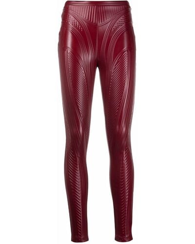 Mugler Sheen-finish Embossed leggings - Red