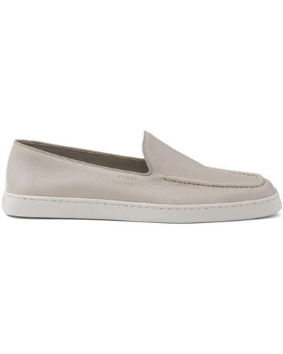 Prada Piped-trim Leather Loafers - Grey